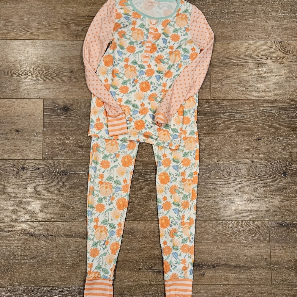 Matilda Jane Floral Kids Pajama Set - Peach and Aqua